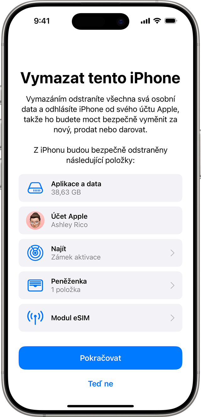 iPhone s výzvou k potvrzení, že chcete zařízení vymazat