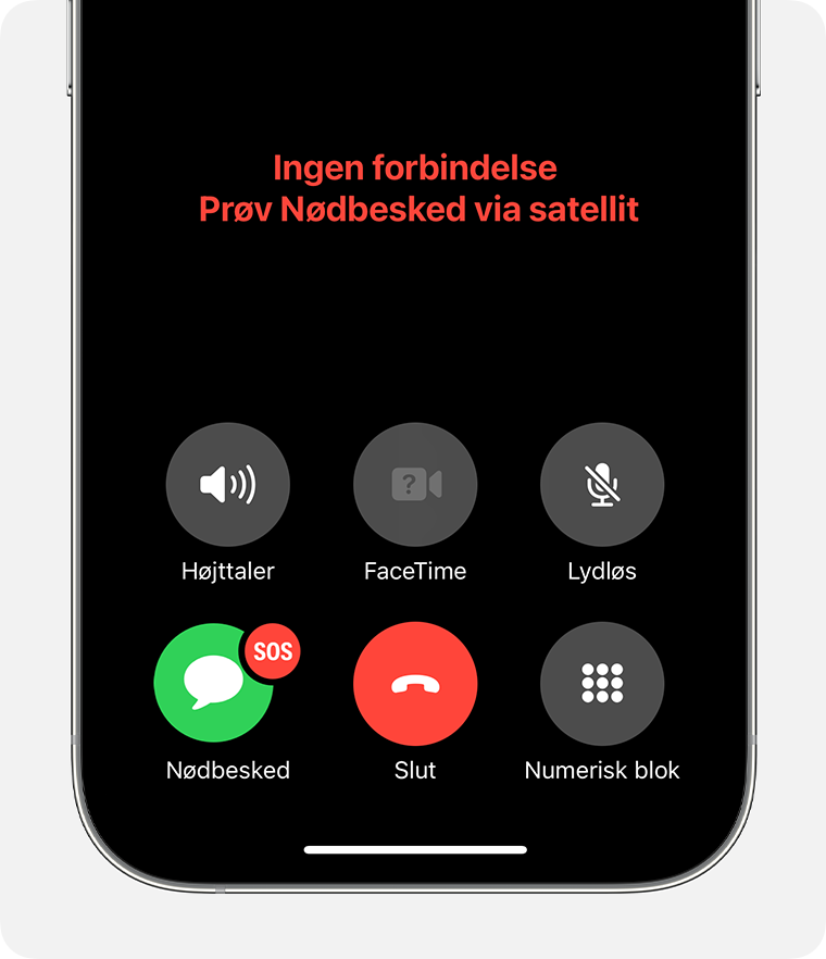 Når du er uden mobil- og Wi-Fi-dækning, kan du sende beskeder til alarmcentralen via satellit.