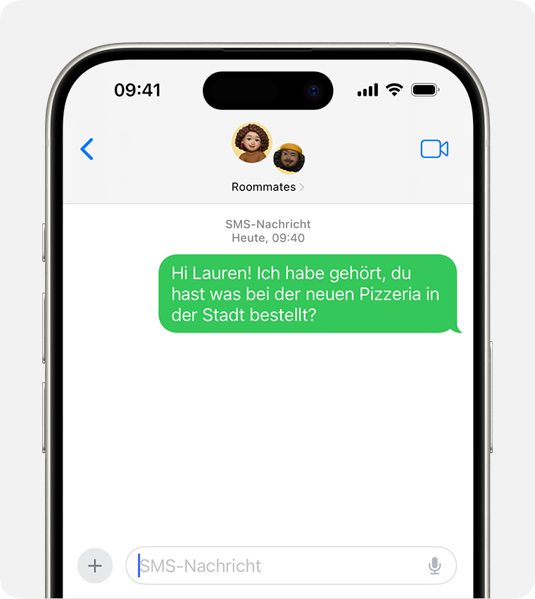 In einer Gruppen-MMS-Nachricht verwendet einer der Gruppenmitglieder kein iPhone, und seine Nachrichten werden in grünen Sprechblasen angezeigt.