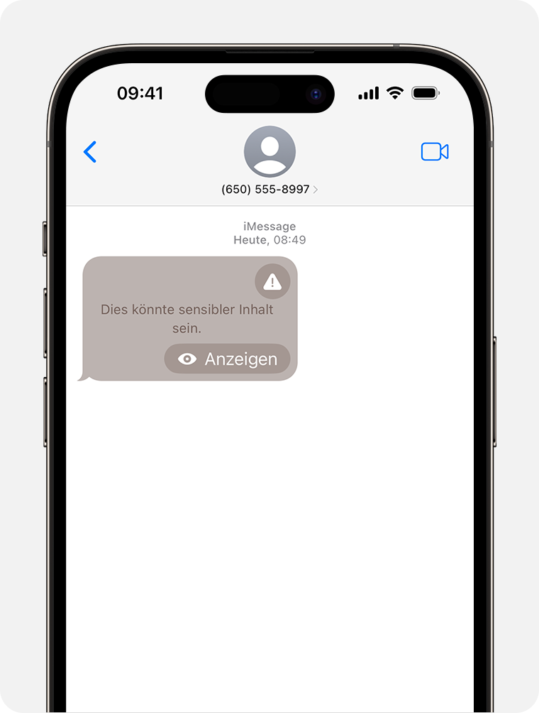 Wenn die Warnung vor sensiblen Inhalten erkennt, dass ein Bild oder Video möglicherweise Nacktheit enthält, wird die Nachricht vor dem Anzeigen unkenntlich gemacht.