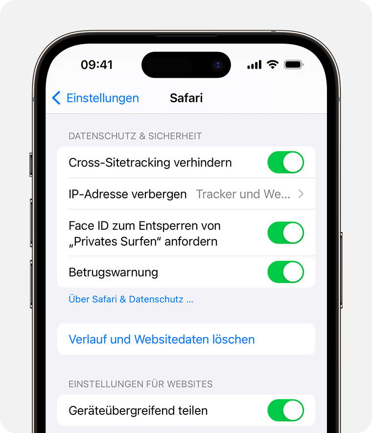 In den Safari-Einstellungen kannst du festlegen, dass Face ID angefordert wird, um Fenster für privates Surfen zu entsperren.