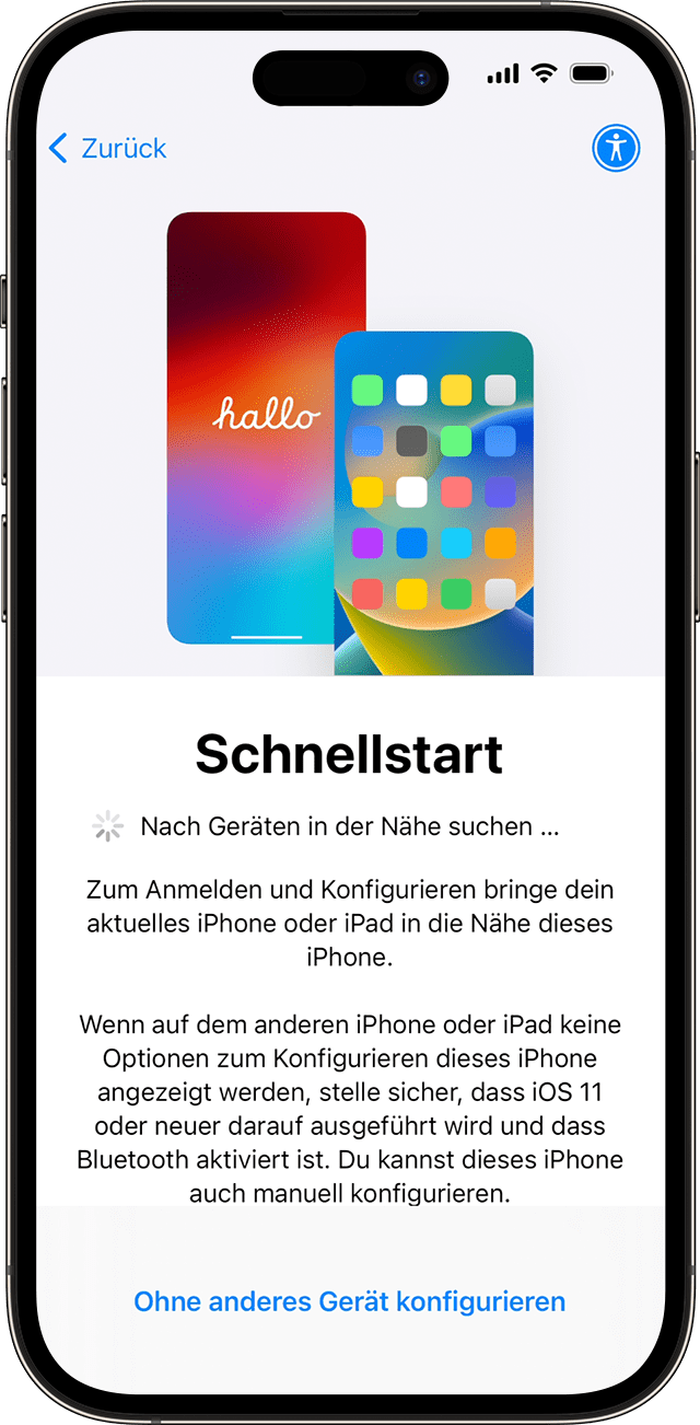 Der Schnellstartbildschirm in iOS 17