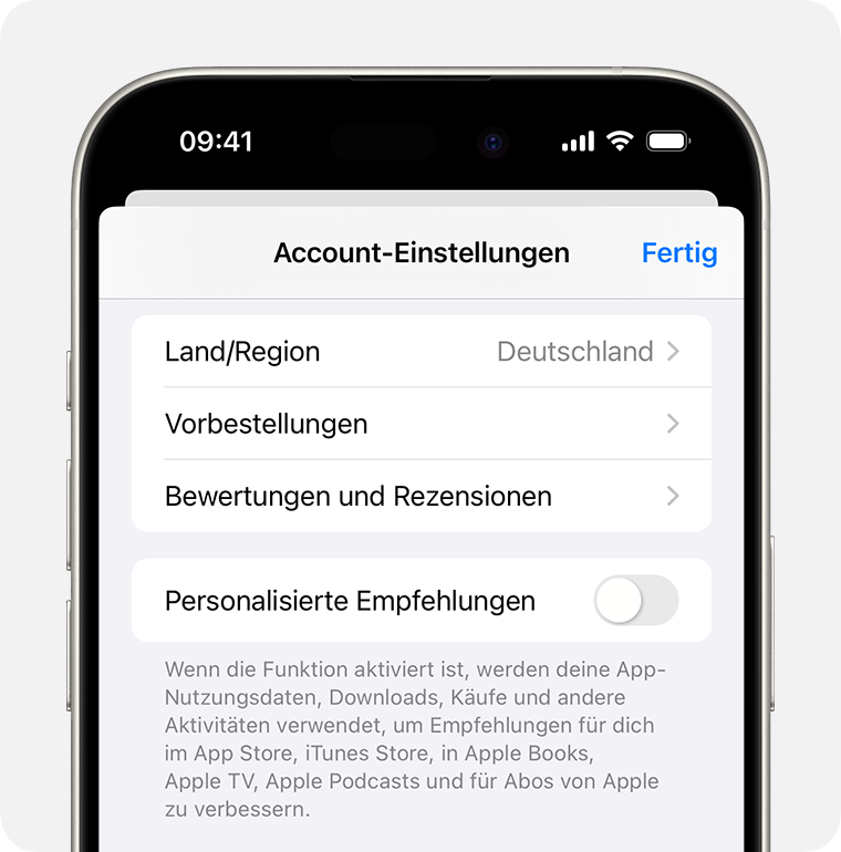 Ein iPhone mit den Vorbestellungen in den Account-Einstellungen