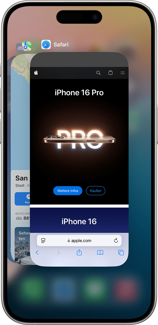 Bildschirm des iPhone, auf dem Multitasking zu sehen ist
