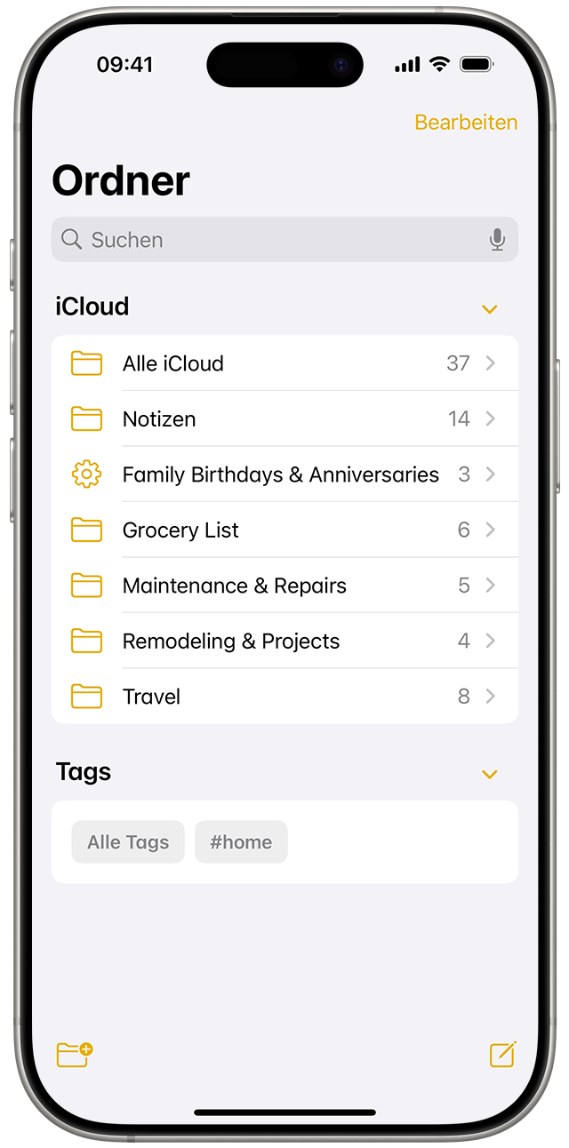 In der Notizen-App in iOS 18 kannst du alle Tags und Ordner gleichzeitig anzeigen.