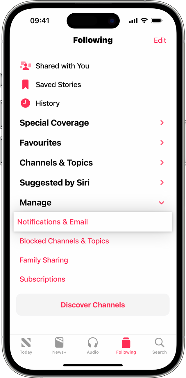 Notifications & Email in the Following tab on iPhone