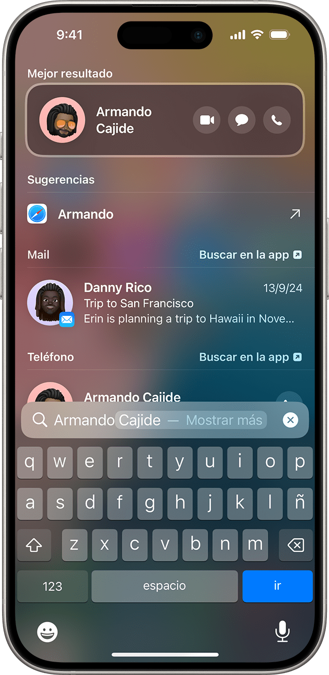 pantalla que muestra la búsqueda en el iPhone