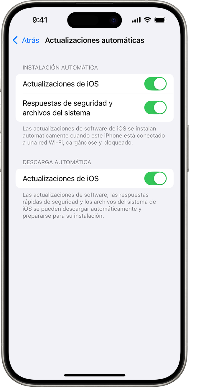 Pantalla de un iPhone con Actualizaciones automáticas