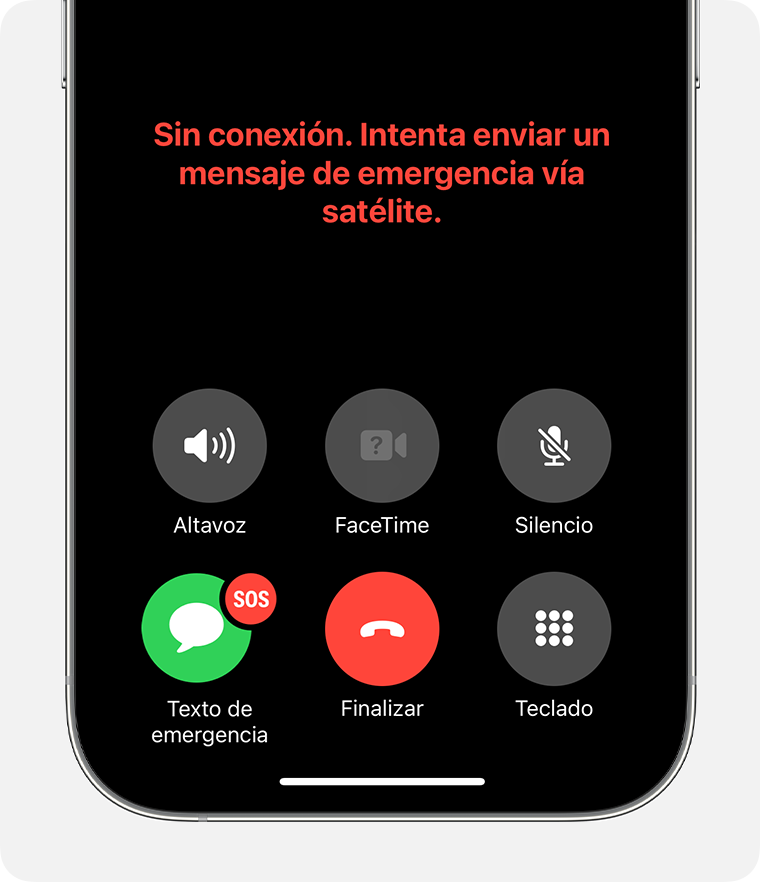 Cuando no tienes cobertura de datos celulares ni de Wi-Fi, puedes enviar mensajes de texto a los servicios de emergencia vía satélite.