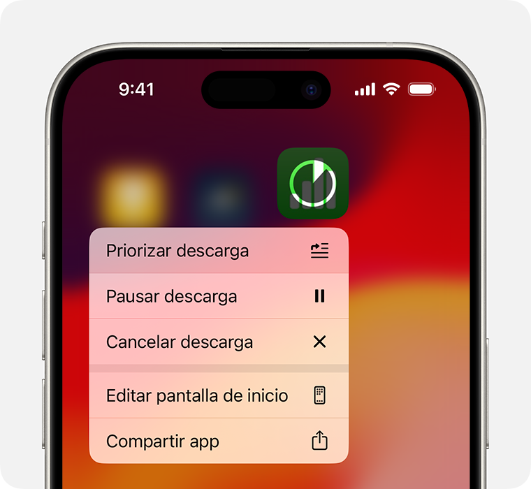 Pantalla de iPhone en la que se muestra el menú de descarga de una app 