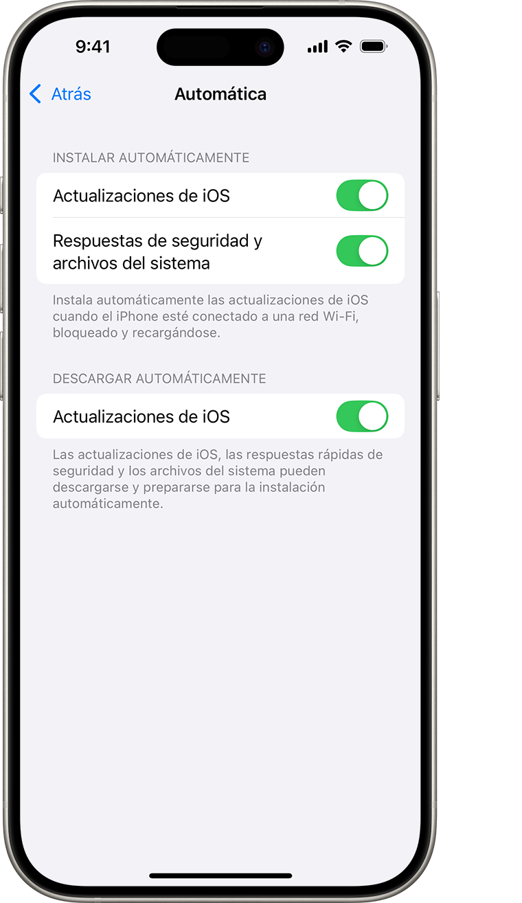 Un iPhone que muestra la pantalla de Actualización automática