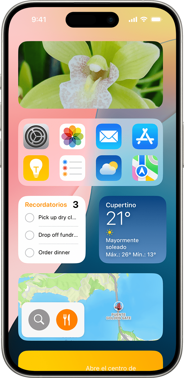 pantalla en la que se muestran widgets en el iPhone