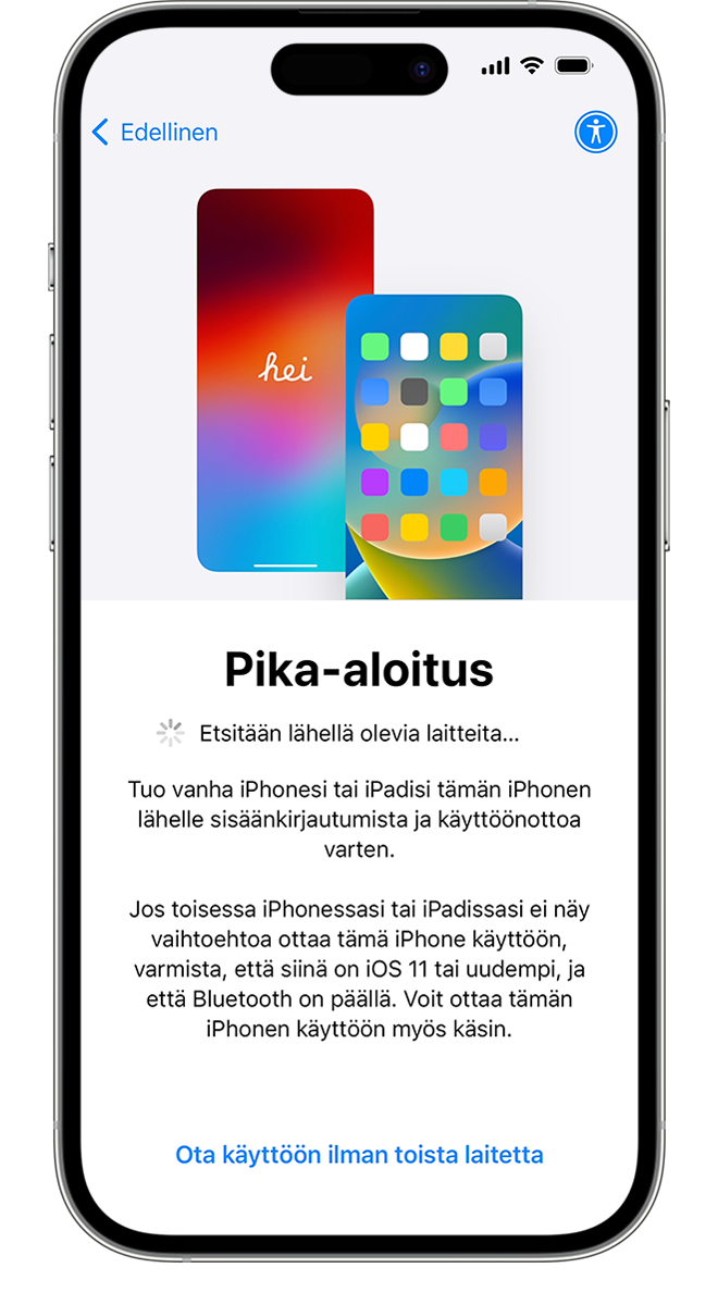 Kun asetat vanhan puhelimesi uuden iPhonen lähelle, Siirry iOS:ään -appi auttaa siirtämään tietosi langattomasti.