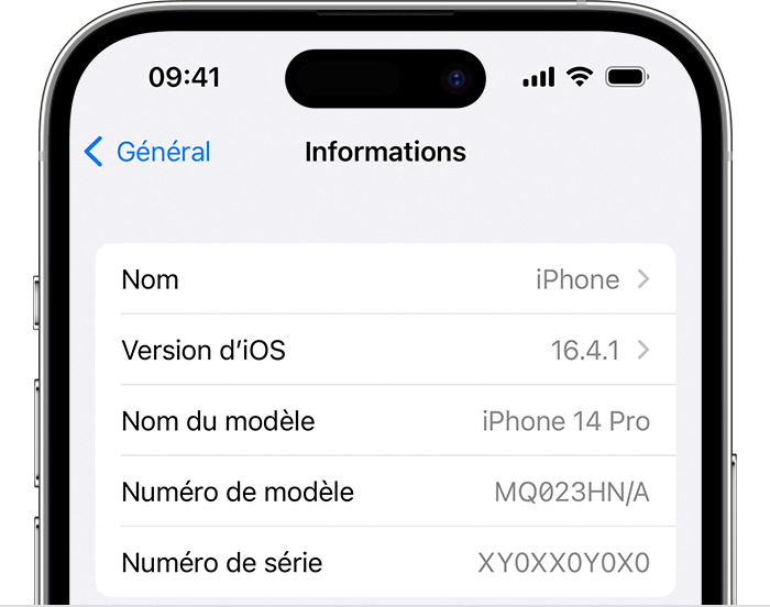 L’écran « À propos » sur iPhone.