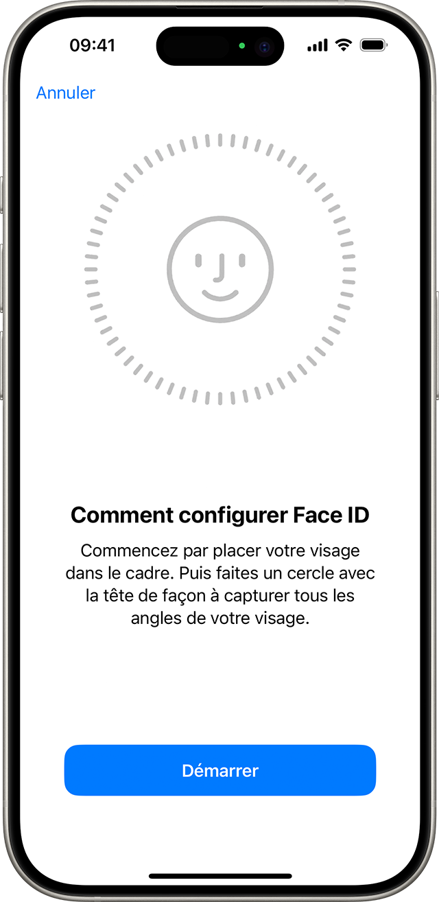 Le début du processus de configuration de Face ID