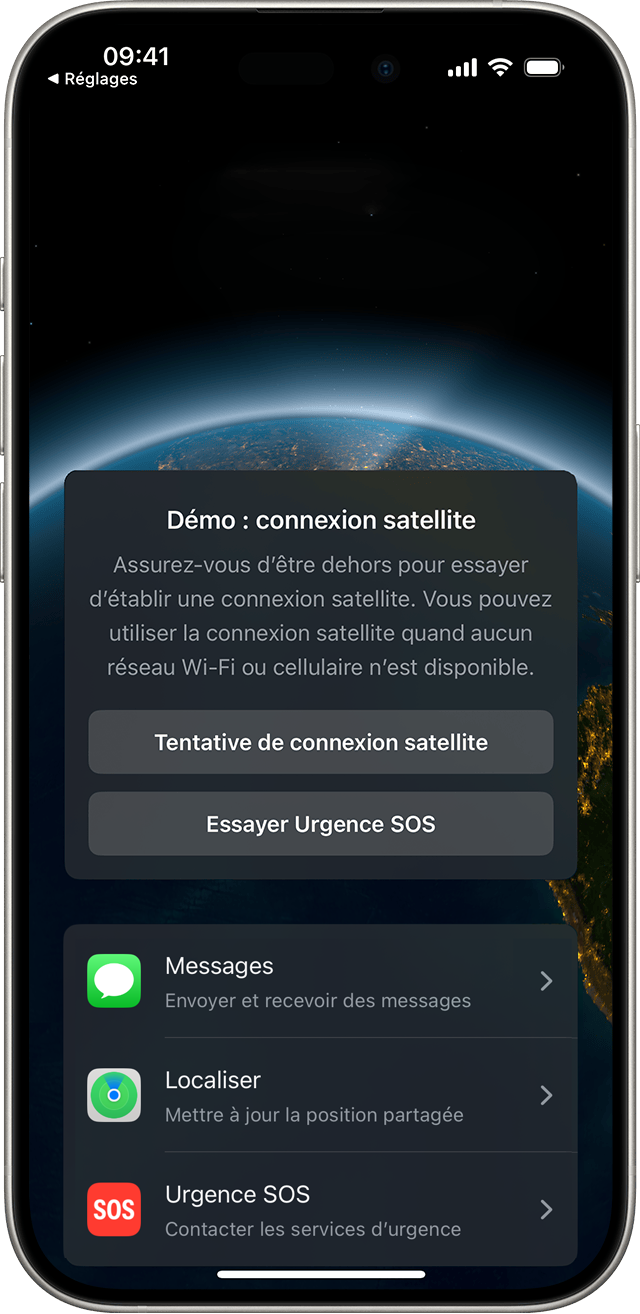 Démo de connexion par satellite sur iPhone