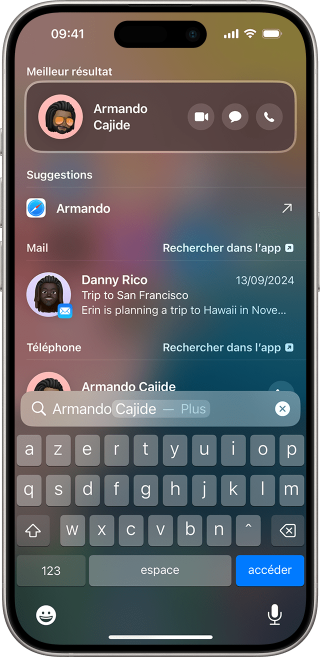 écran montrant une recherche sur l’iPhone