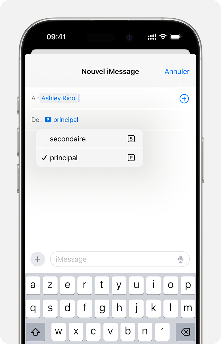 Choix de la ligne double eSIM pour l’envoi de messages via iMessage ou SMS/MMS