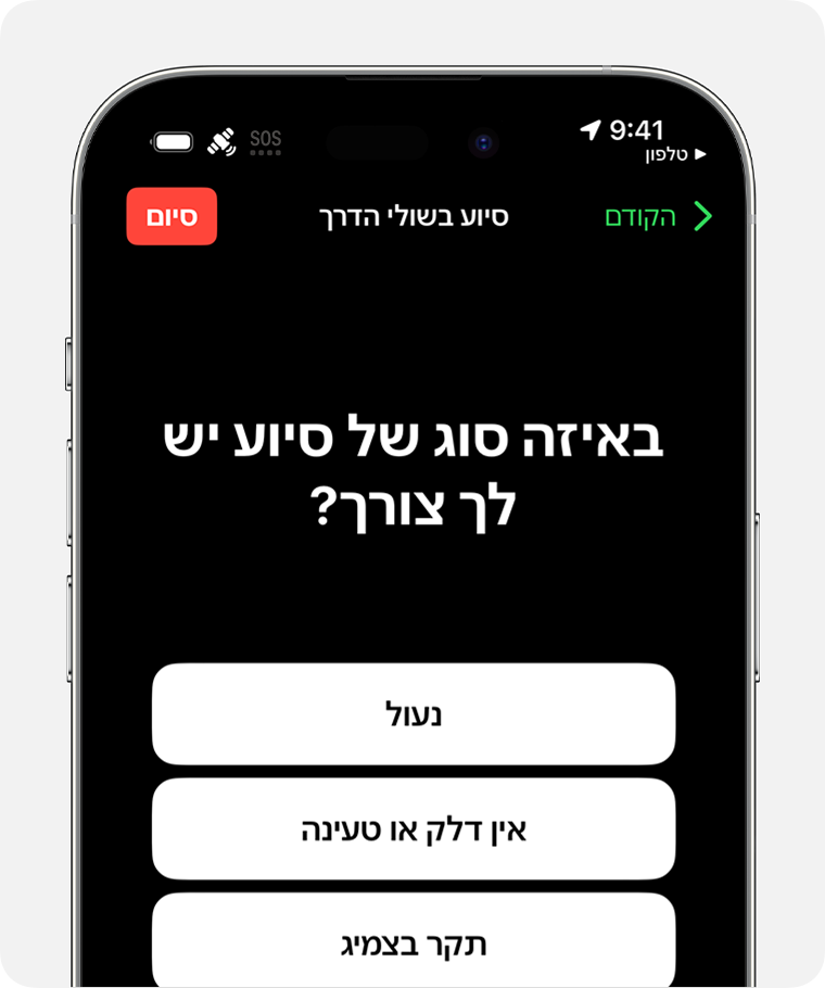 כשאתם שולחים הודעת טקסט לסיוע בשולי הדרך באמצעות לוויין, תדרשו לענות על שאלות מנחות לגבי אופי החירום שלכם.