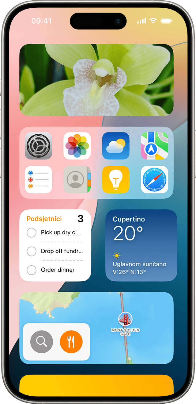 zaslon s prikazom widgeta na iPhone uređaju