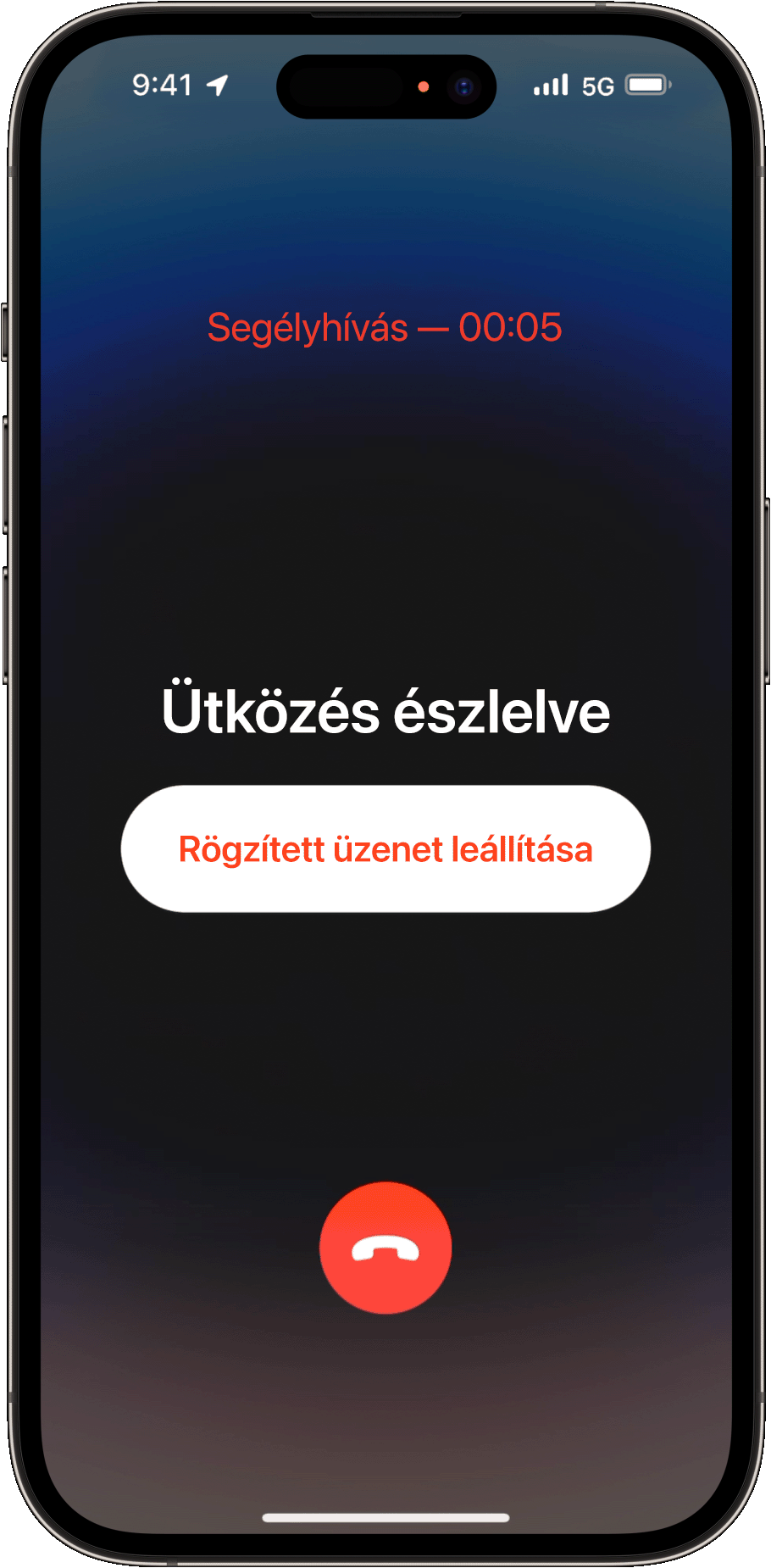 Ha Ön nem reakcióképes, az iPhone kapcsolatba lép a segélyszolgálatokkal, és lejátszik egy felvett üzenetet