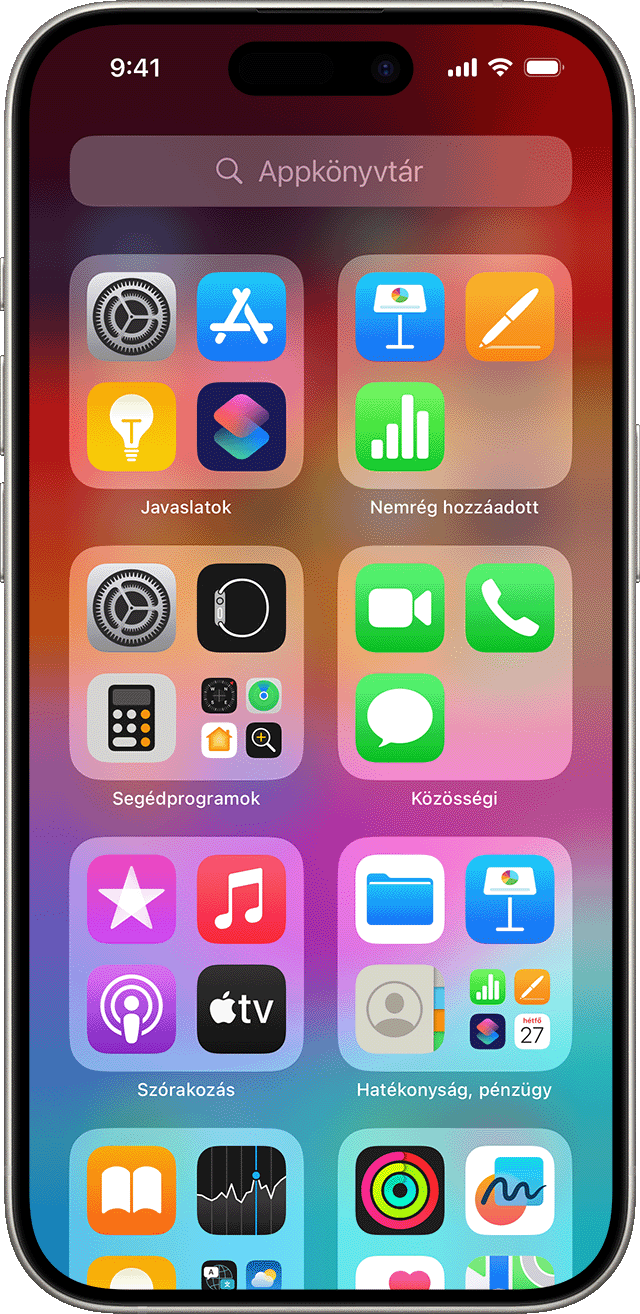 iPhone-on húzza balra az ujját a Főképernyőn az Appkönyvtár eléréséhez.
