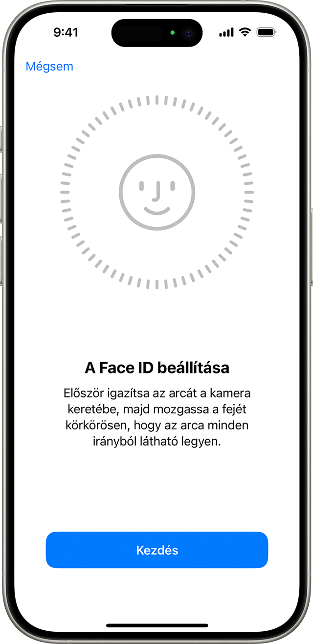 A Face ID beállítási folyamatának megkezdése