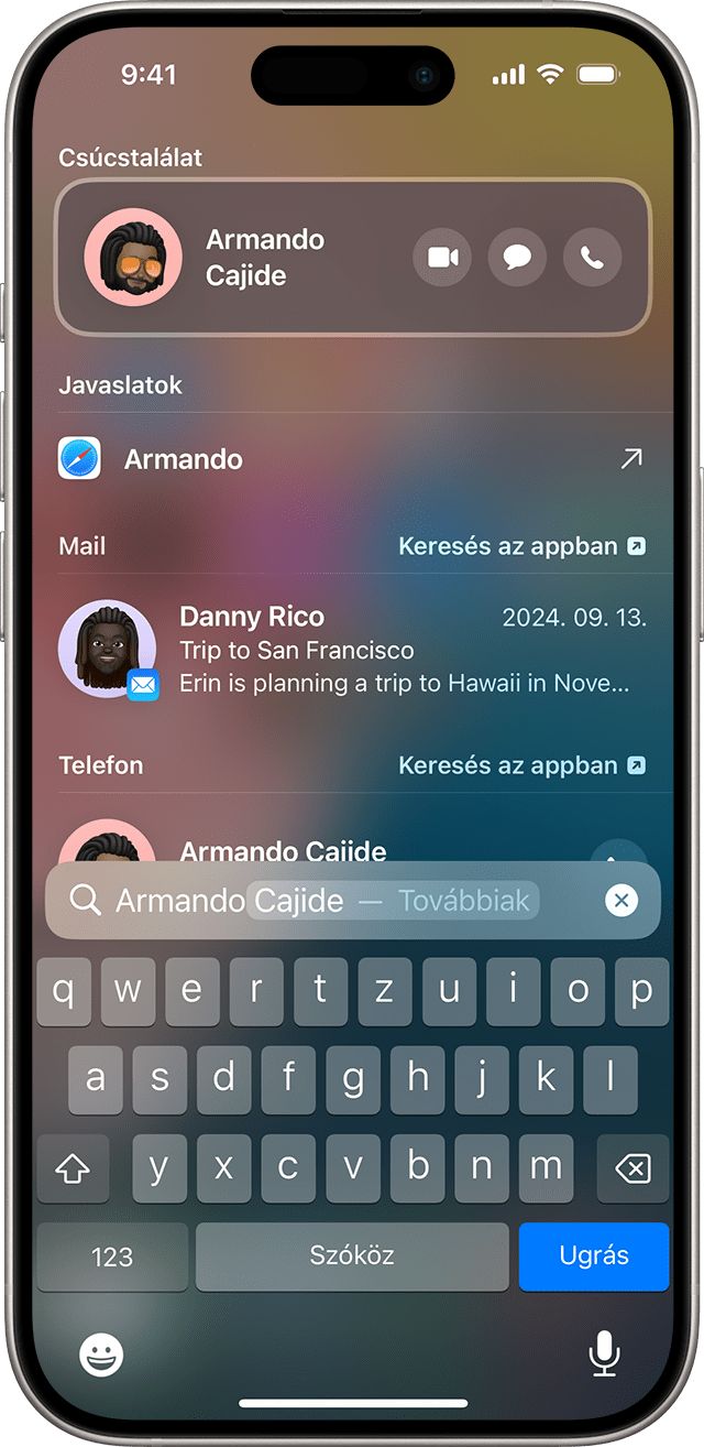 keresés egy iPhone képernyőjén