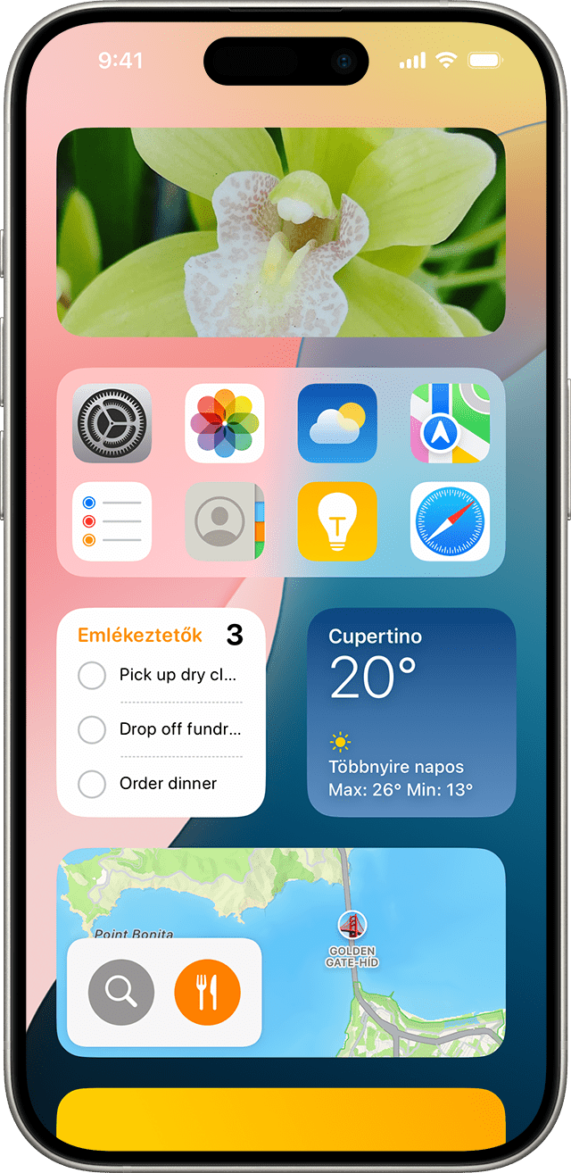 Widgetek egy iPhone képernyőjén