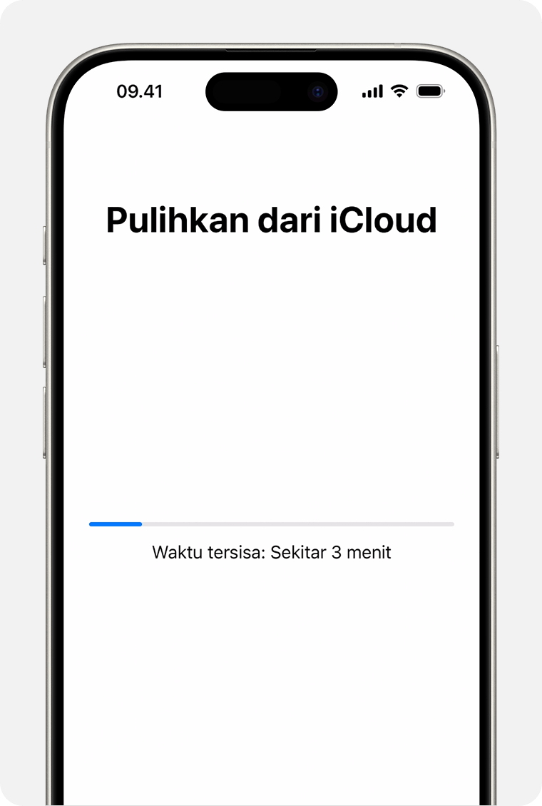 iPhone yang menampilkan status memulihkan perangkat dari cadangan iCloud