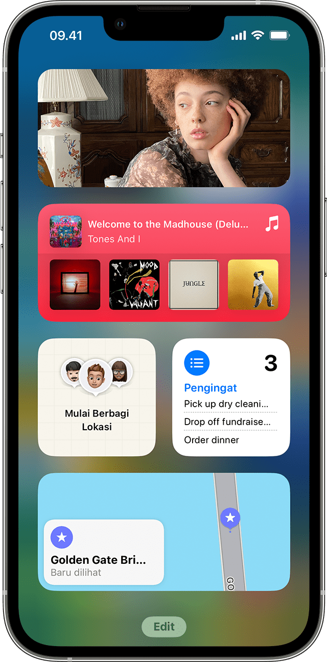 iPhone menampilkan widget di Tampilan Hari Ini.