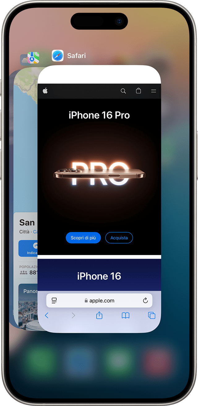 Schermata che mostra operazioni in multitasking su iPhone