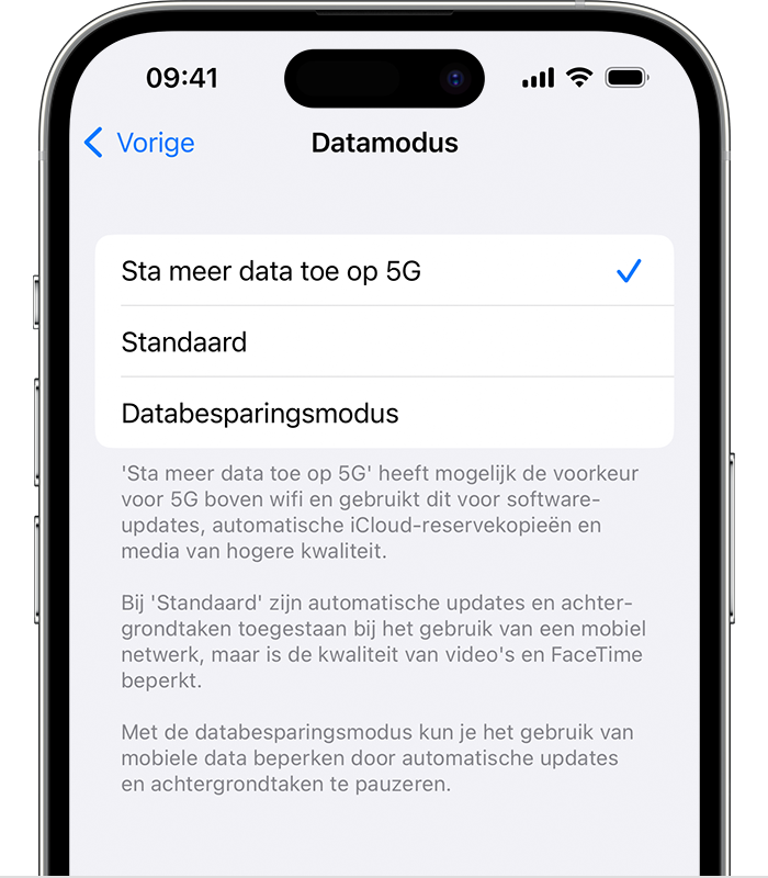 Afbeelding met instellingen voor datamodus.