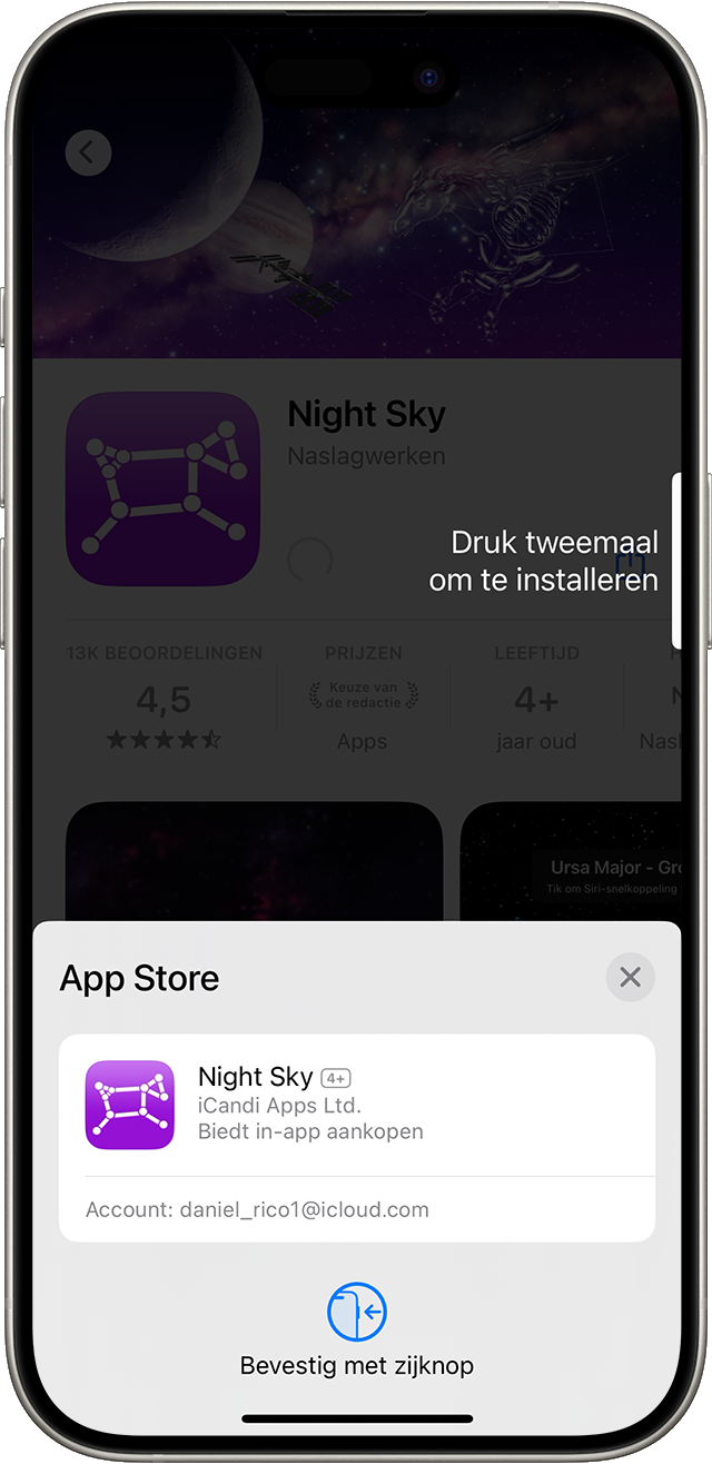 Een aankoop bevestigen in de App Store op iPhone