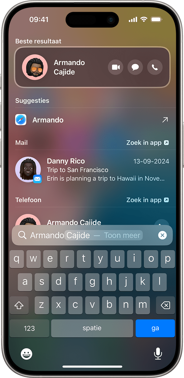 scherm met de zoekfunctie op een iPhone