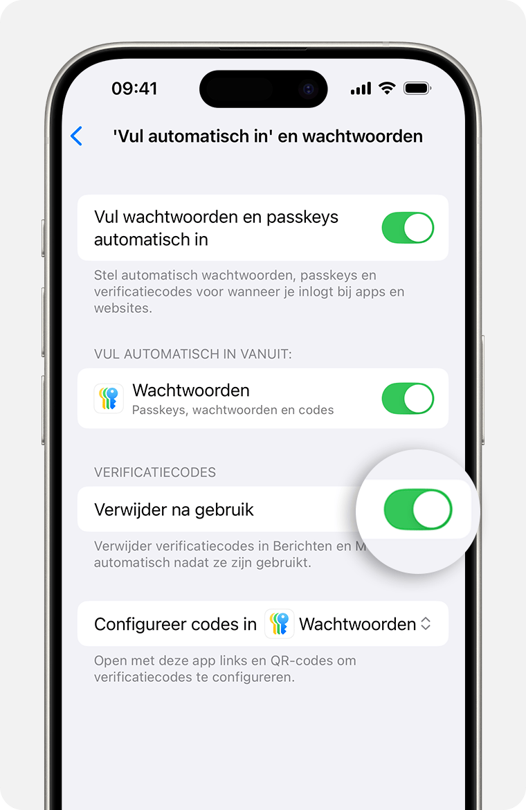 In iOS 18 en nieuwer kunnen berichten die wachtwoordverificatiecodes bevatten na gebruik van die code automatisch worden verwijderd uit Berichten. 