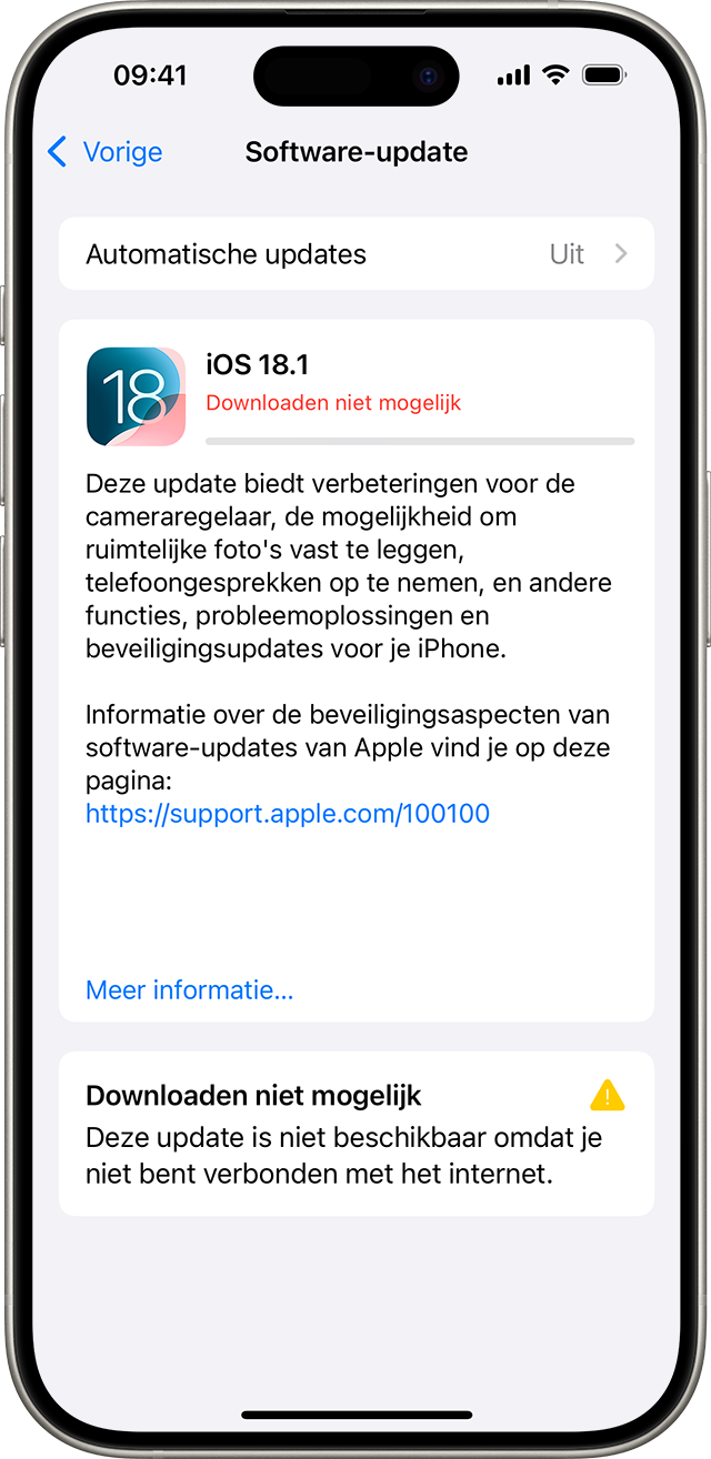 Een iPhone met het bericht 'Downloaden niet mogelijk'