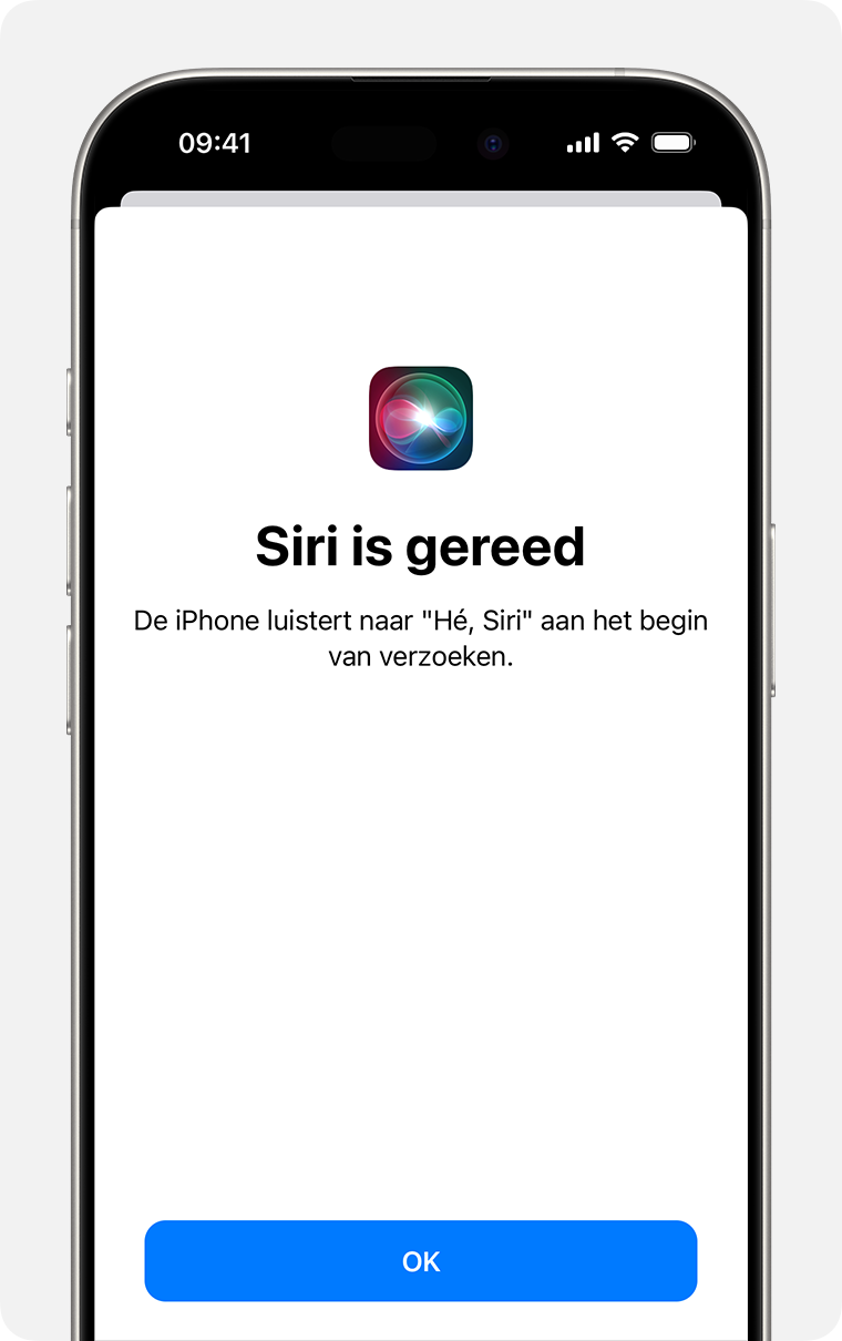 Scherm voor 'Siri is gereed' in donkere modus