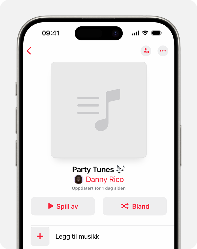 iPhone som viser en ny spilleliste som er opprettet