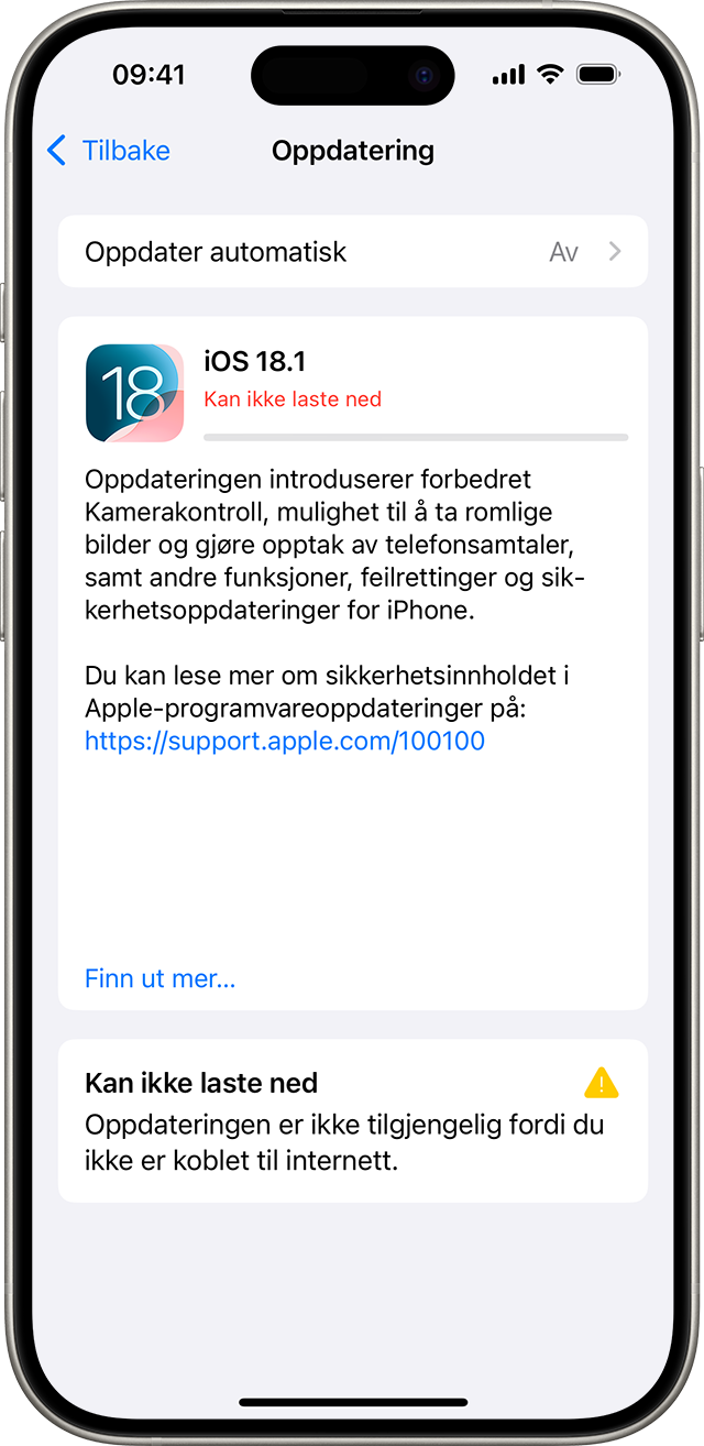 En iPhone som viser meldingen «Kan ikke laste ned»