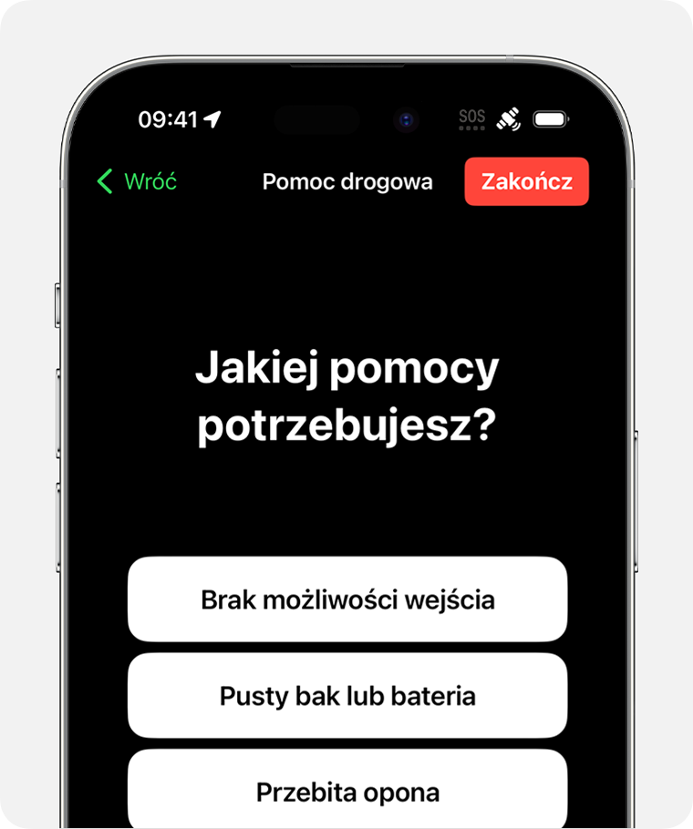 Wysyłając SMS do pomocy drogowej przez łącze satelitarne, odpowiesz na pytania dotyczące charakteru sytuacji alarmowej.