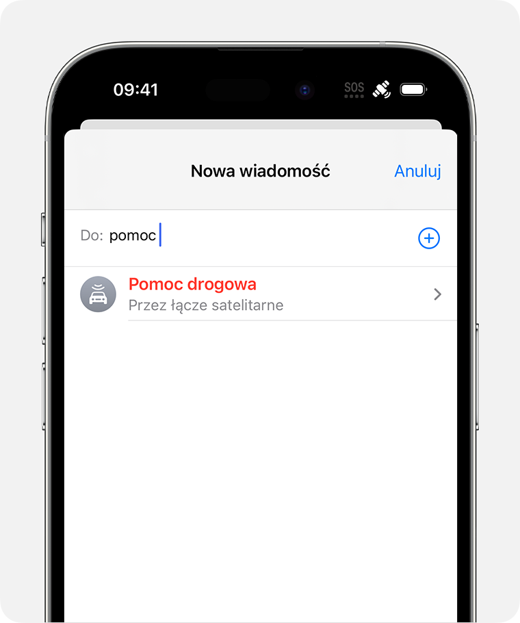 Gdy jesteś poza siecią, możesz wysłać wiadomość SMS w celu uzyskania pomocy drogowej.