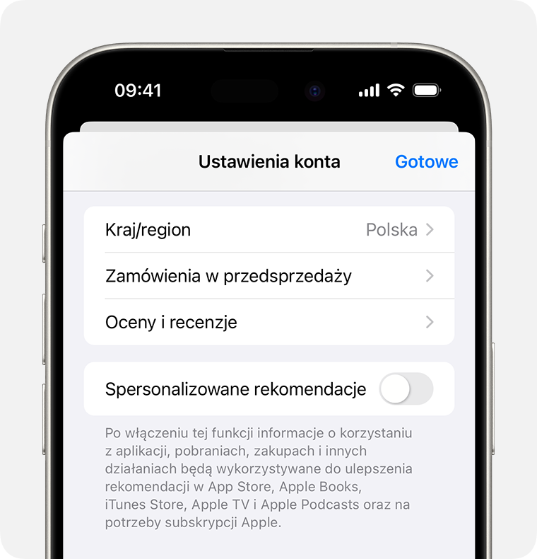 iPhone wyświetlający zamówienia w przedsprzedaży w Ustawieniach konta