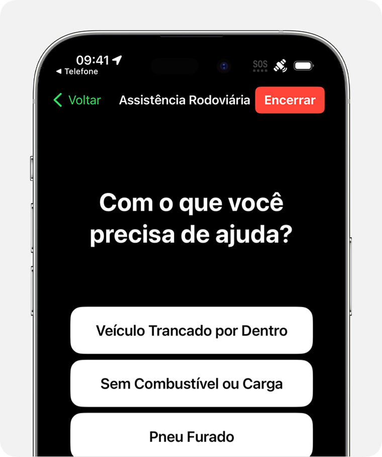 Ao enviar uma mensagem de texto para assistência rodoviária via satélite, você responderá a perguntas sobre a natureza da emergência.