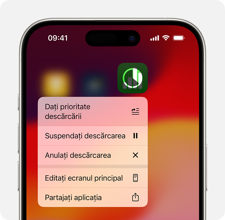 Ecran iPhone afișând meniul de descărcare a unei aplicații 