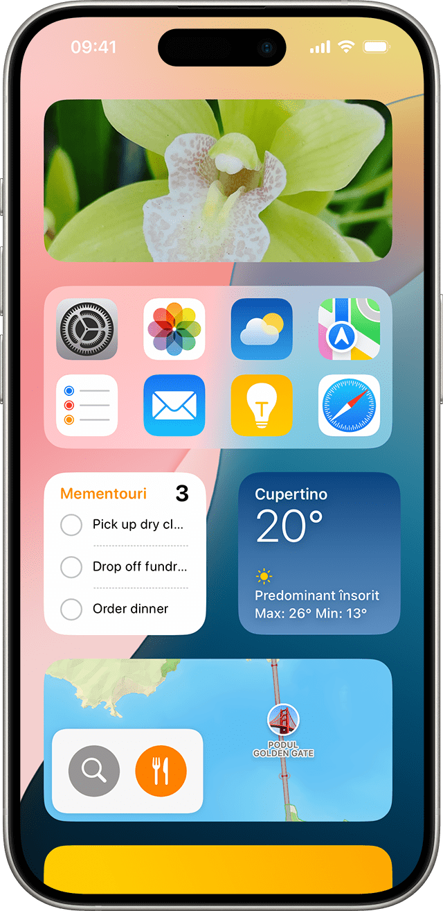ecran care prezintă widgeturi pe iPhone