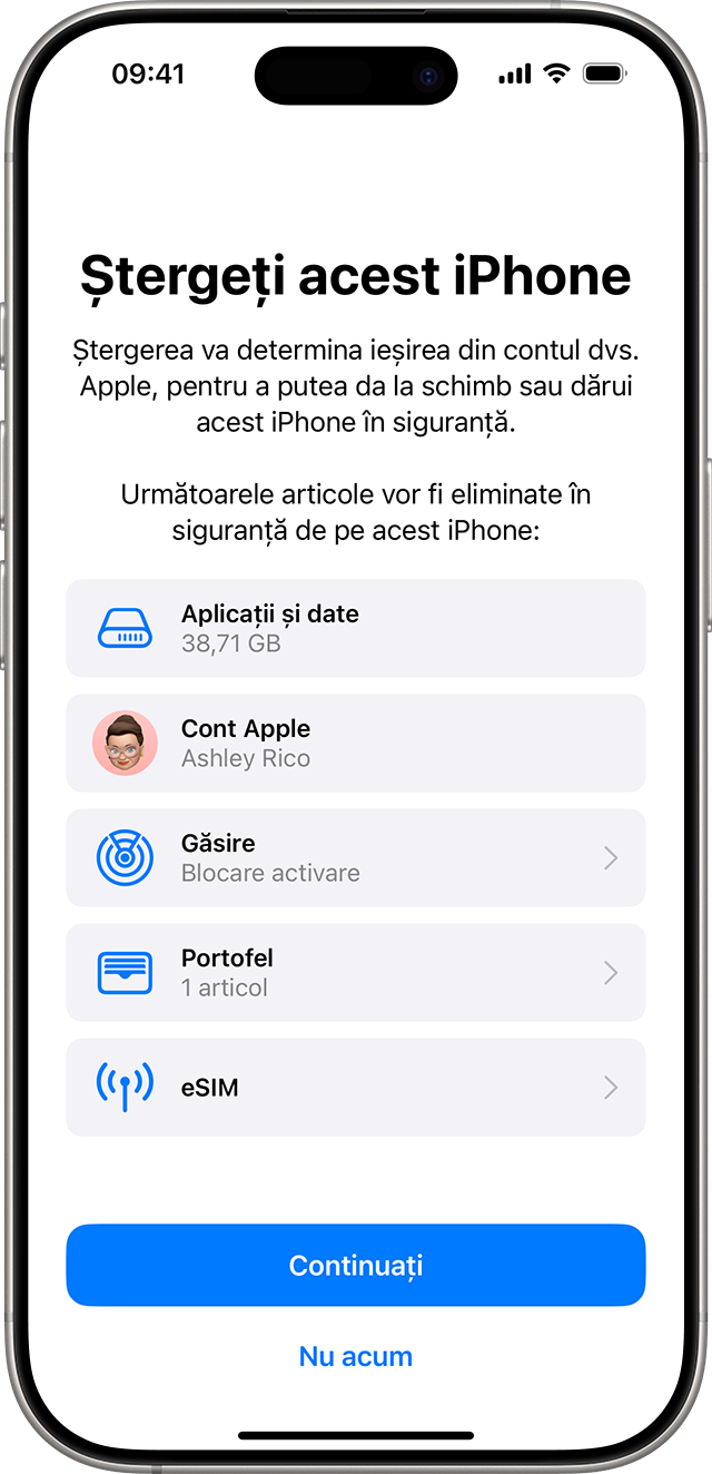 Un iPhone care îți cere să confirmi faptul că vrei să ștergi dispozitivul