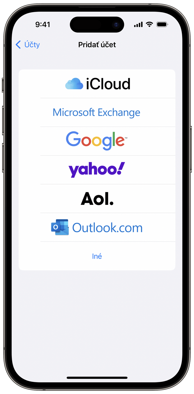 Zoznam e-mailových účtov v iPhone