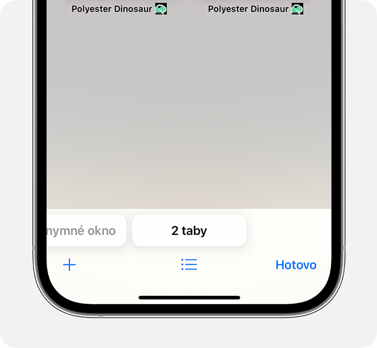 iPhone zobrazujúci apku Safari s vybratou skupinou tabov Taby.