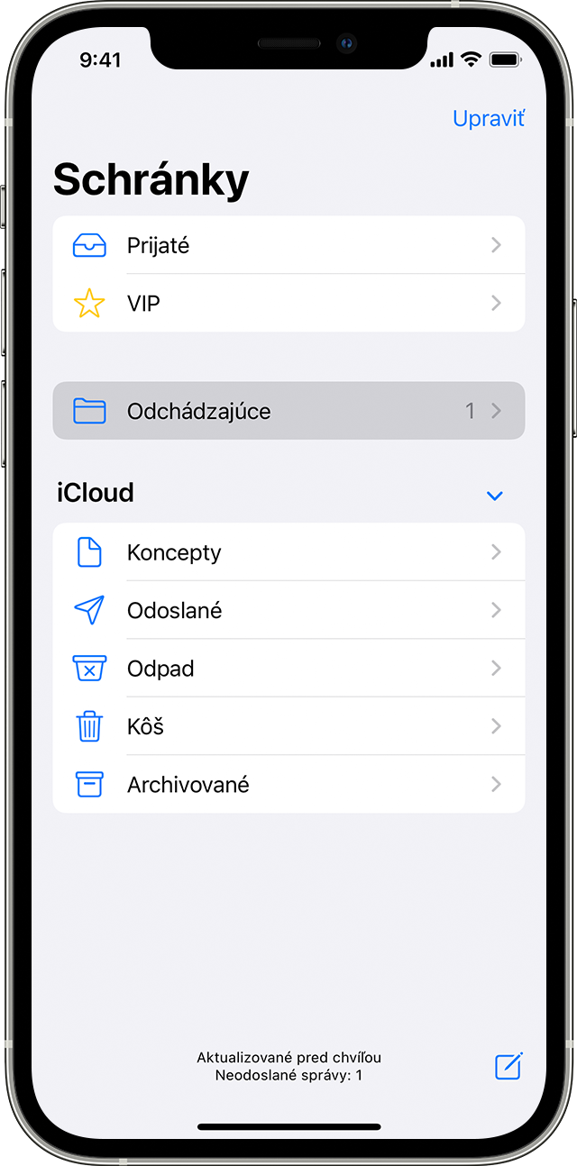Stránka Schránky v systéme iOS